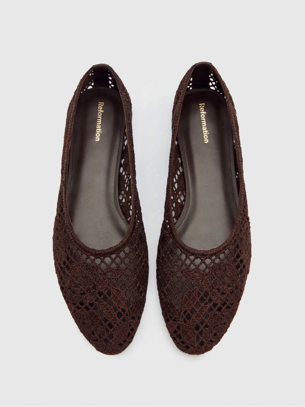 BRAND NEW Reformation Pillar Flat in Dark Chocolate Floral Crochet - W8